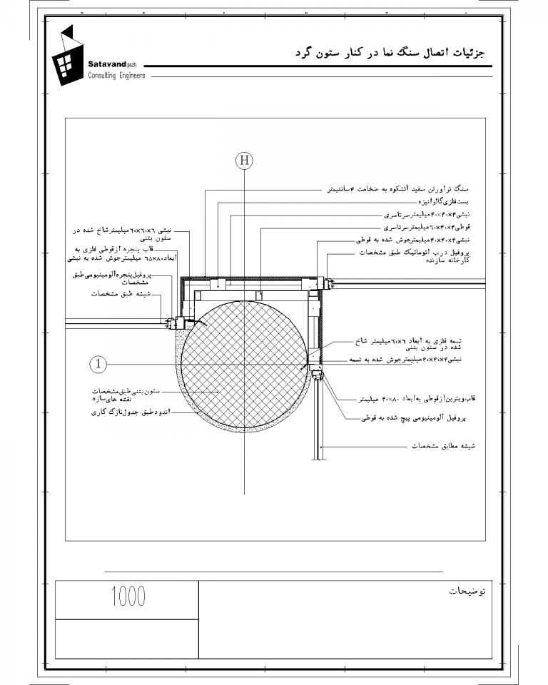 جزییات اتصال سنگ نما در کنار ستون گرد Model