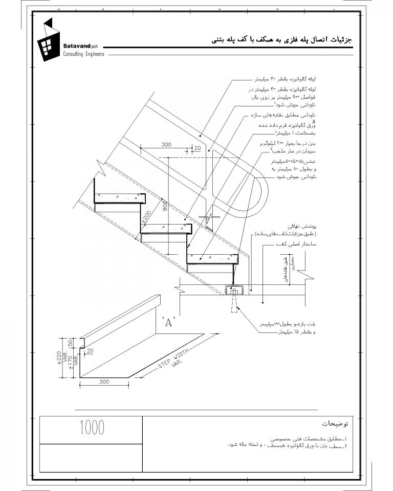 جزییات اتصال پله فلزی به همکف با کف پله بتنی Model